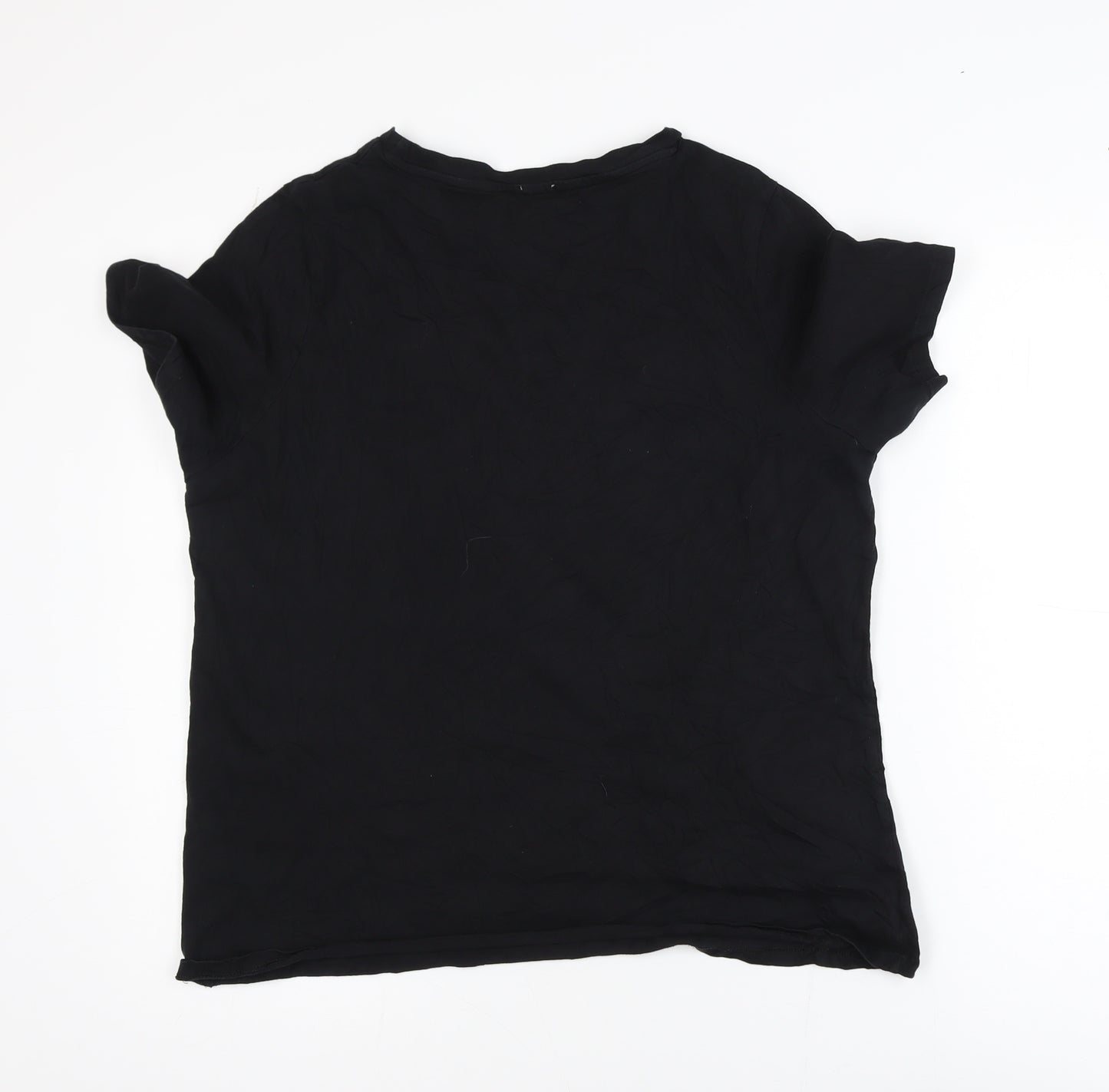 River Island Womens Black Cotton Crew Neck T-Shirt Size 16