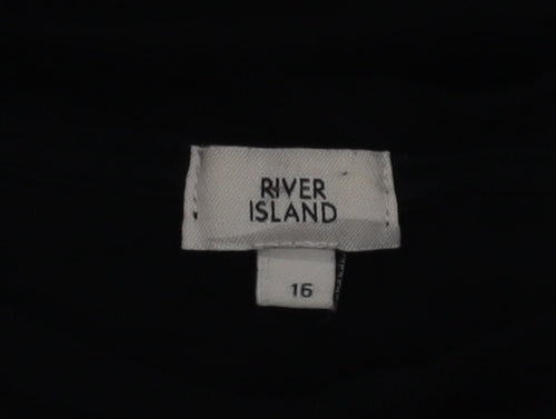 River Island Womens Black Cotton Crew Neck T-Shirt Size 16