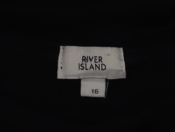 River Island Womens Black Cotton Crew Neck T-Shirt Size 16
