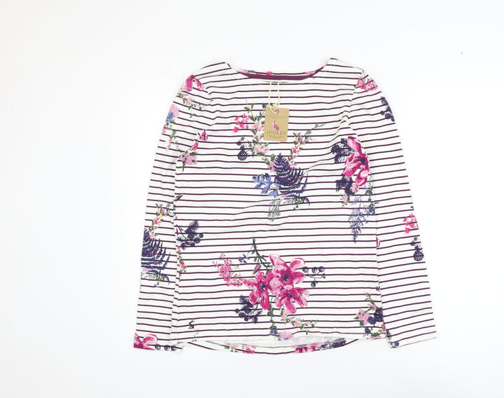 Joules Women’s Multicoloured Floral Striped Cotton Long Sleeve T-Shirt Size 8