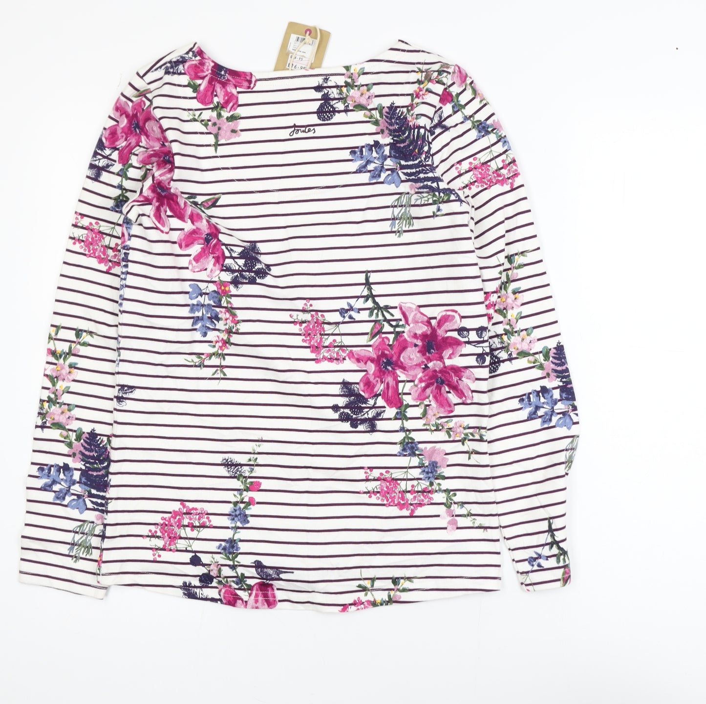 Joules Women’s Multicoloured Floral Striped Cotton Long Sleeve T-Shirt Size 8