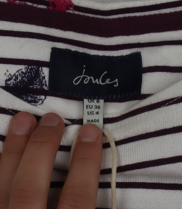 Joules Women’s Multicoloured Floral Striped Cotton Long Sleeve T-Shirt Size 8
