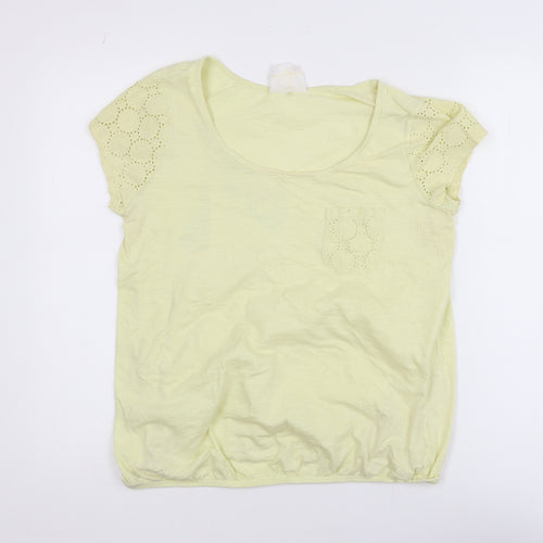 Next Women Yellow Cotton Short Sleeve Crochet Pocket T-Shirt Size 14