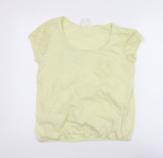 Next Women Yellow Cotton Short Sleeve Crochet Pocket T-Shirt Size 14