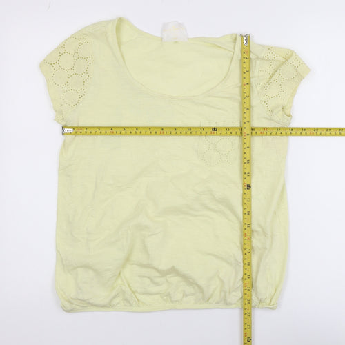 Next Women Yellow Cotton Short Sleeve Crochet Pocket T-Shirt Size 14