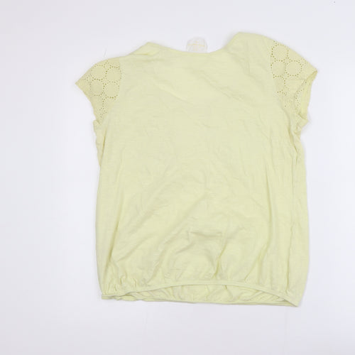 Next Women Yellow Cotton Short Sleeve Crochet Pocket T-Shirt Size 14
