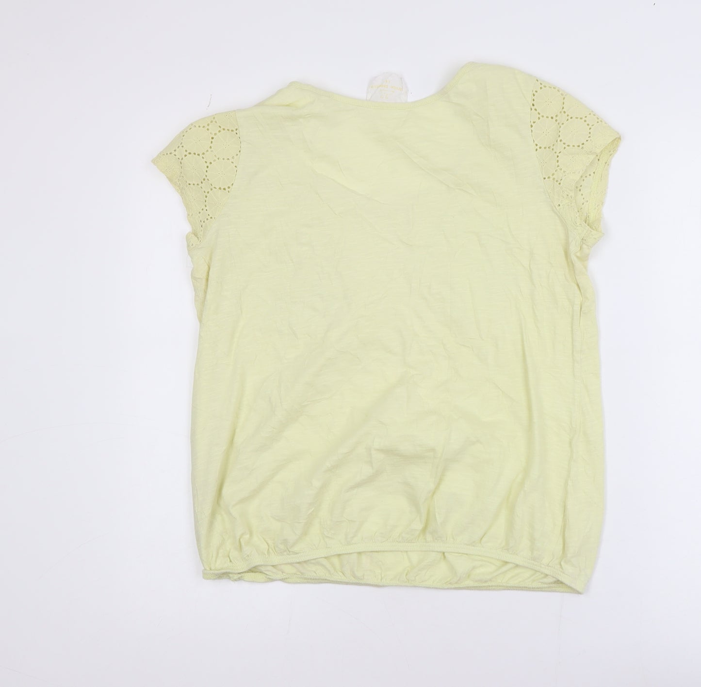 Next Women Yellow Cotton Short Sleeve Crochet Pocket T-Shirt Size 14