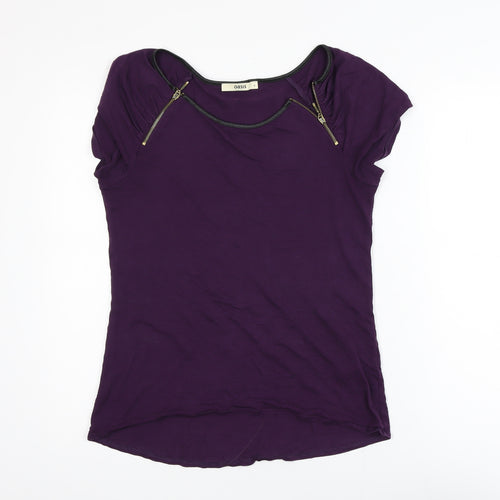 Oasis Women's Purple Short Sleeve Zip Detail Viscose T-Shirt Size S