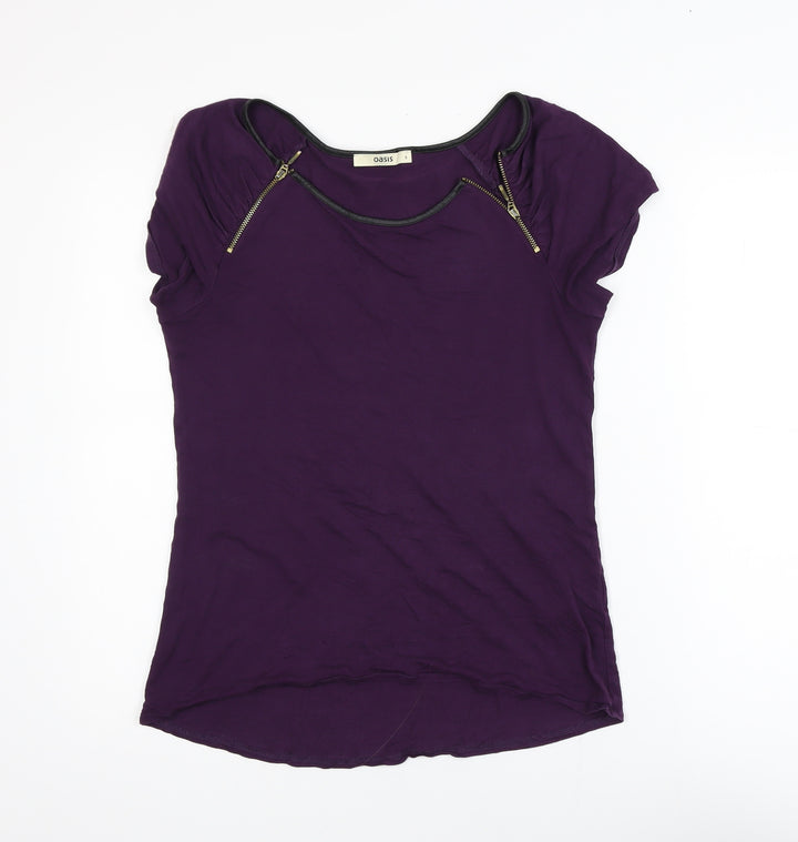 Oasis Women's Purple Short Sleeve Zip Detail Viscose T-Shirt Size S