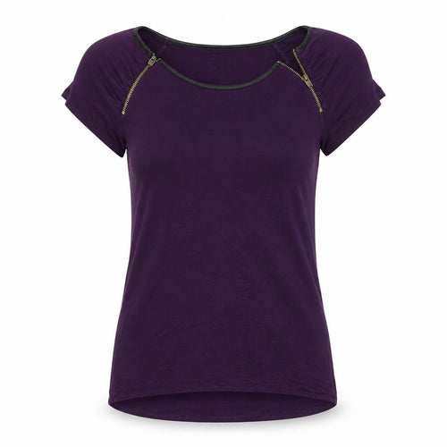 Oasis Women's Purple Short Sleeve Zip Detail Viscose T-Shirt Size S