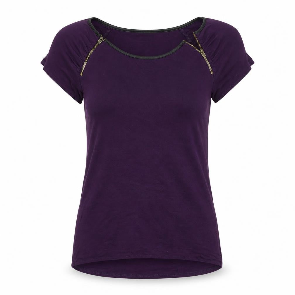 Oasis Women's Purple Short Sleeve Zip Detail Viscose T-Shirt Size S