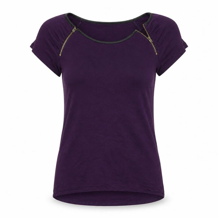 Oasis Women's Purple Short Sleeve Zip Detail Viscose T-Shirt Size S