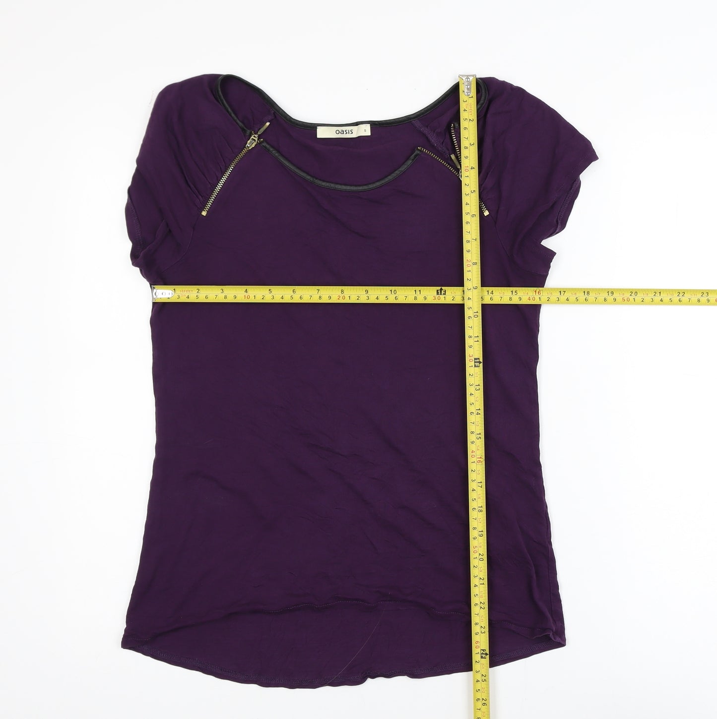 Oasis Women's Purple Short Sleeve Zip Detail Viscose T-Shirt Size S
