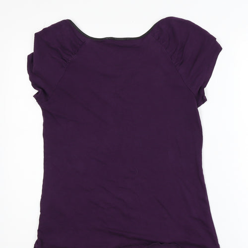 Oasis Women's Purple Short Sleeve Zip Detail Viscose T-Shirt Size S