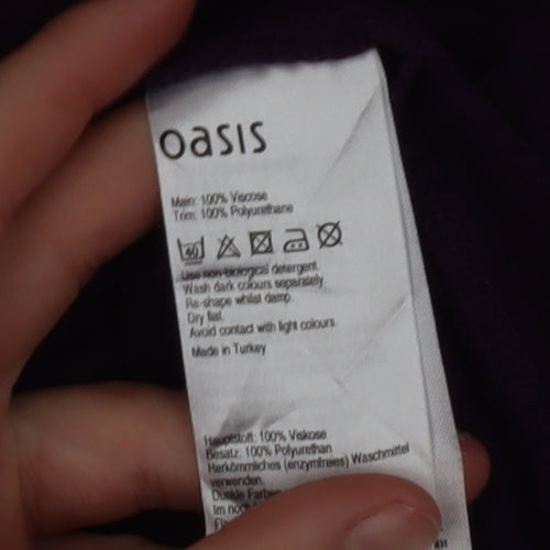 Oasis Women's Purple Short Sleeve Zip Detail Viscose T-Shirt Size S