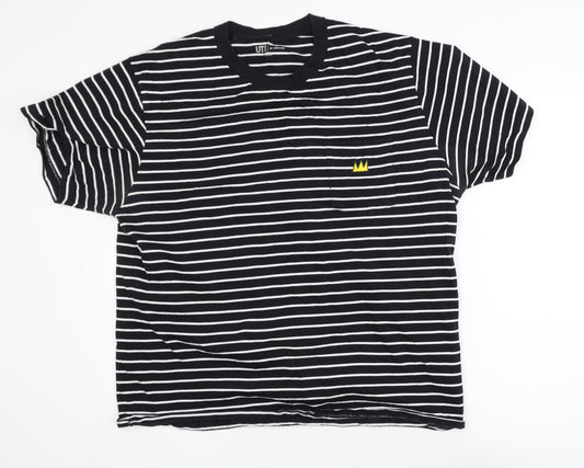 Uniqlo Men's Black Striped Art T-Shirt XL Cotton Crew Neck