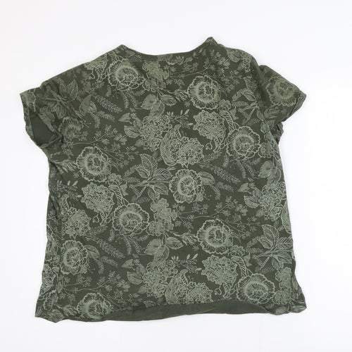 GAP Womens Green Floral V-Neck Short Sleeve T-Shirt XL