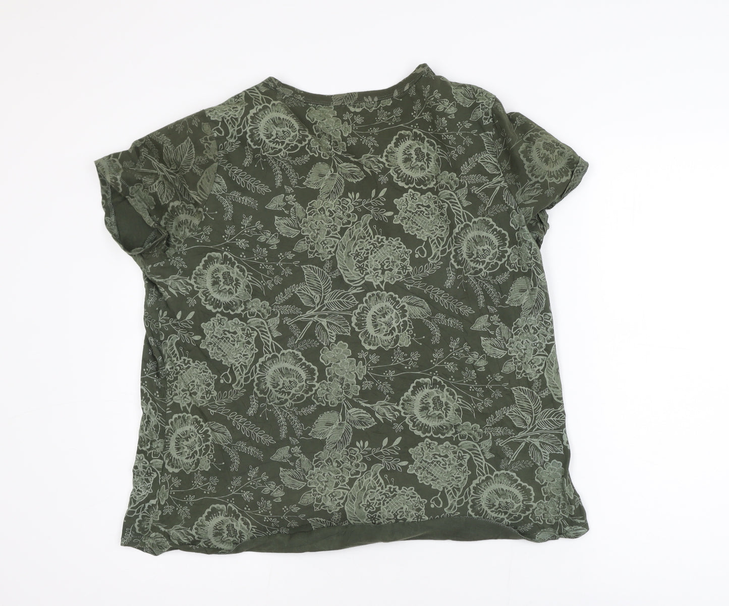 GAP Womens Green Floral V-Neck Short Sleeve T-Shirt XL