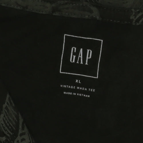 GAP Womens Green Floral V-Neck Short Sleeve T-Shirt XL