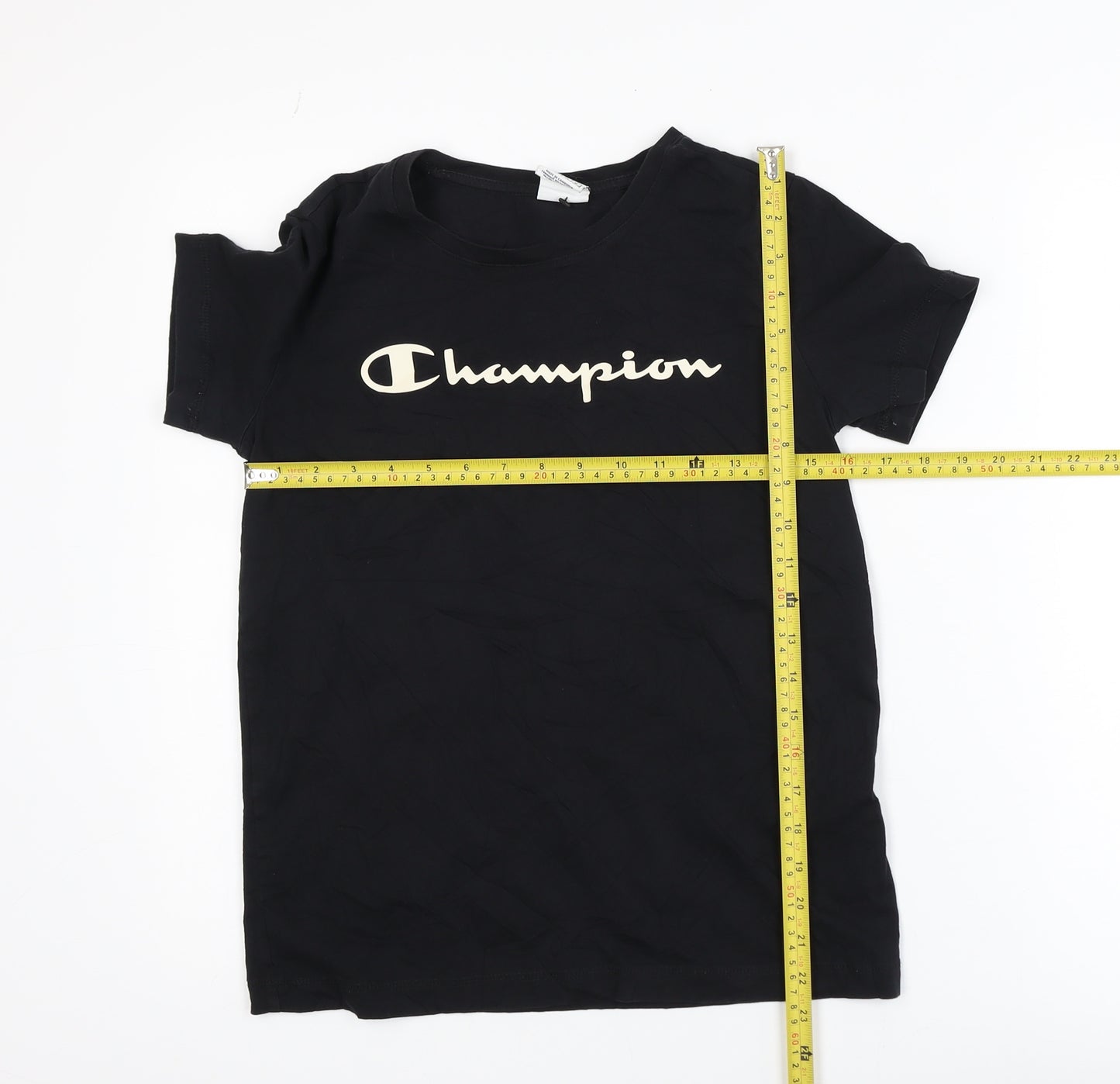 Champion Men's Black Small Logo Graphic Short Sleeve T-Shirt