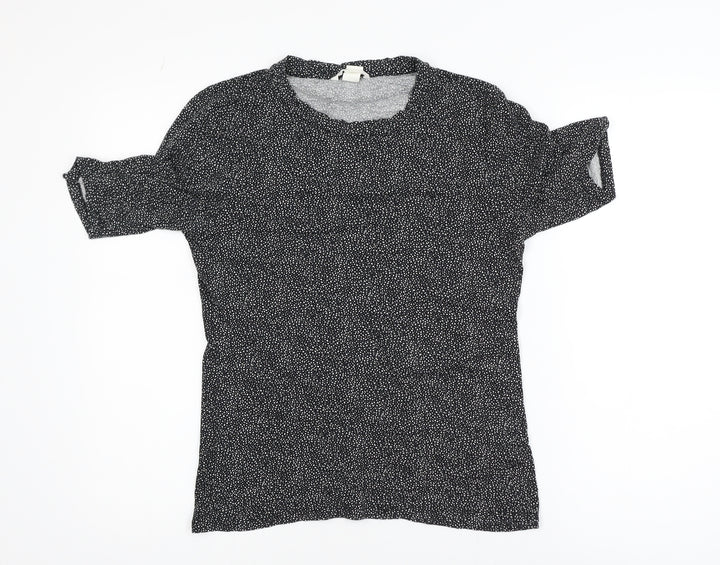 H&M Women’s Black Polka Dot Short Sleeve Viscose T-Shirt M