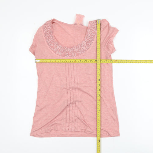 Marks and Spencer Per Una Women's Pink Embroidered Scoop Neck Cotton T-Shirt Size 12
