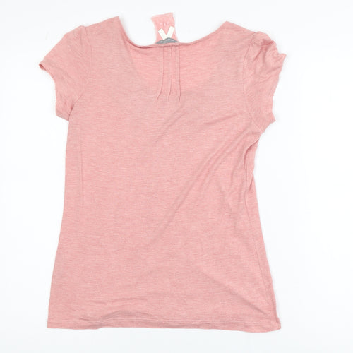 Marks and Spencer Per Una Women's Pink Embroidered Scoop Neck Cotton T-Shirt Size 12