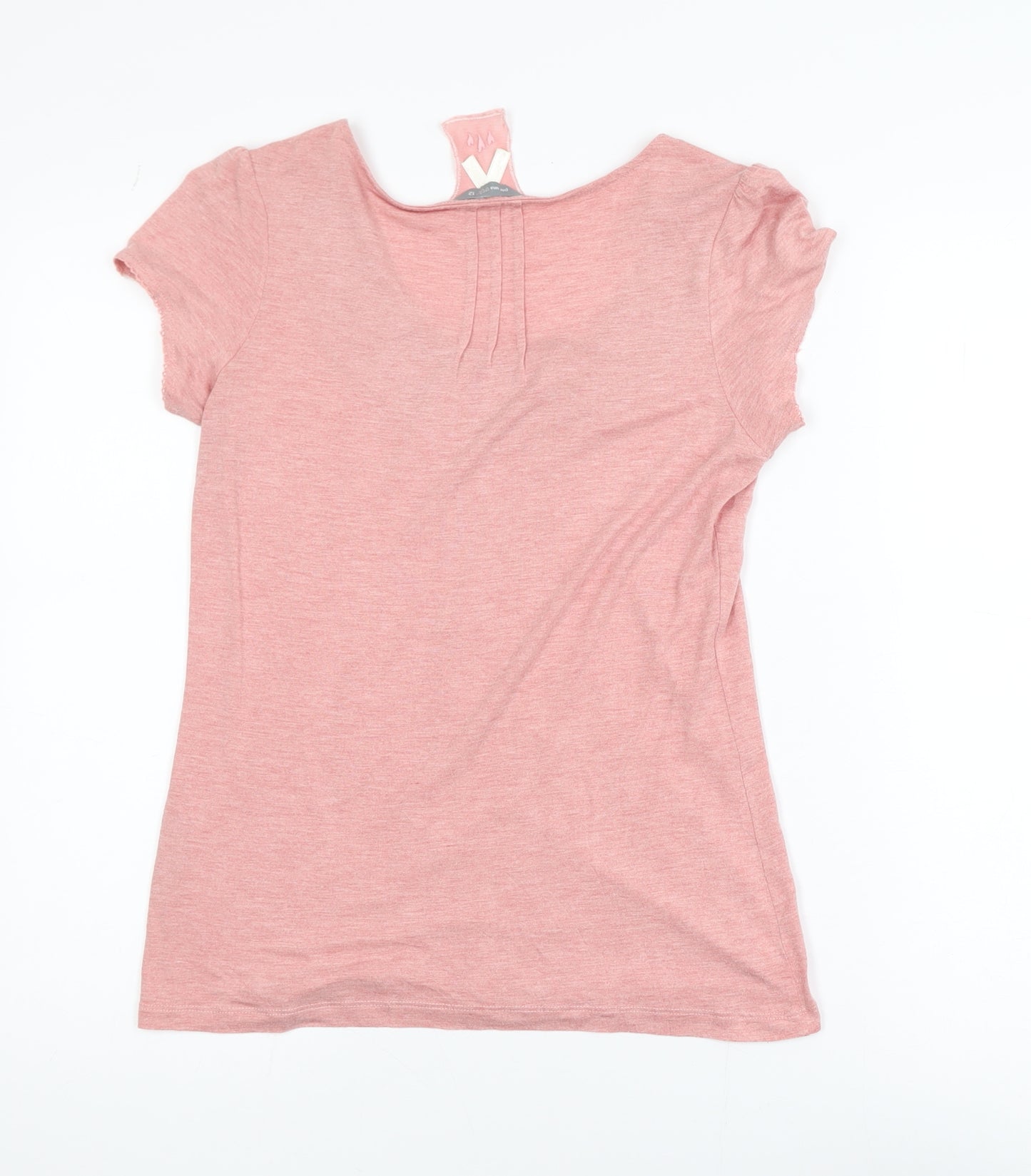 Marks and Spencer Per Una Women's Pink Embroidered Scoop Neck Cotton T-Shirt Size 12