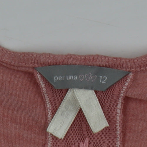 Marks and Spencer Per Una Women's Pink Embroidered Scoop Neck Cotton T-Shirt Size 12