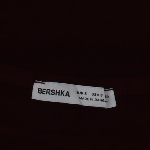 Bershka Women Red Slim Fit Long Sleeve Basic Cotton Top Size 8