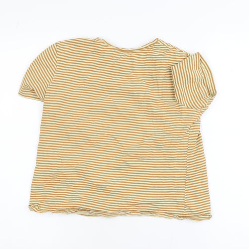 Zara Women Beige Striped Short Sleeve Cotton T-Shirt Size S