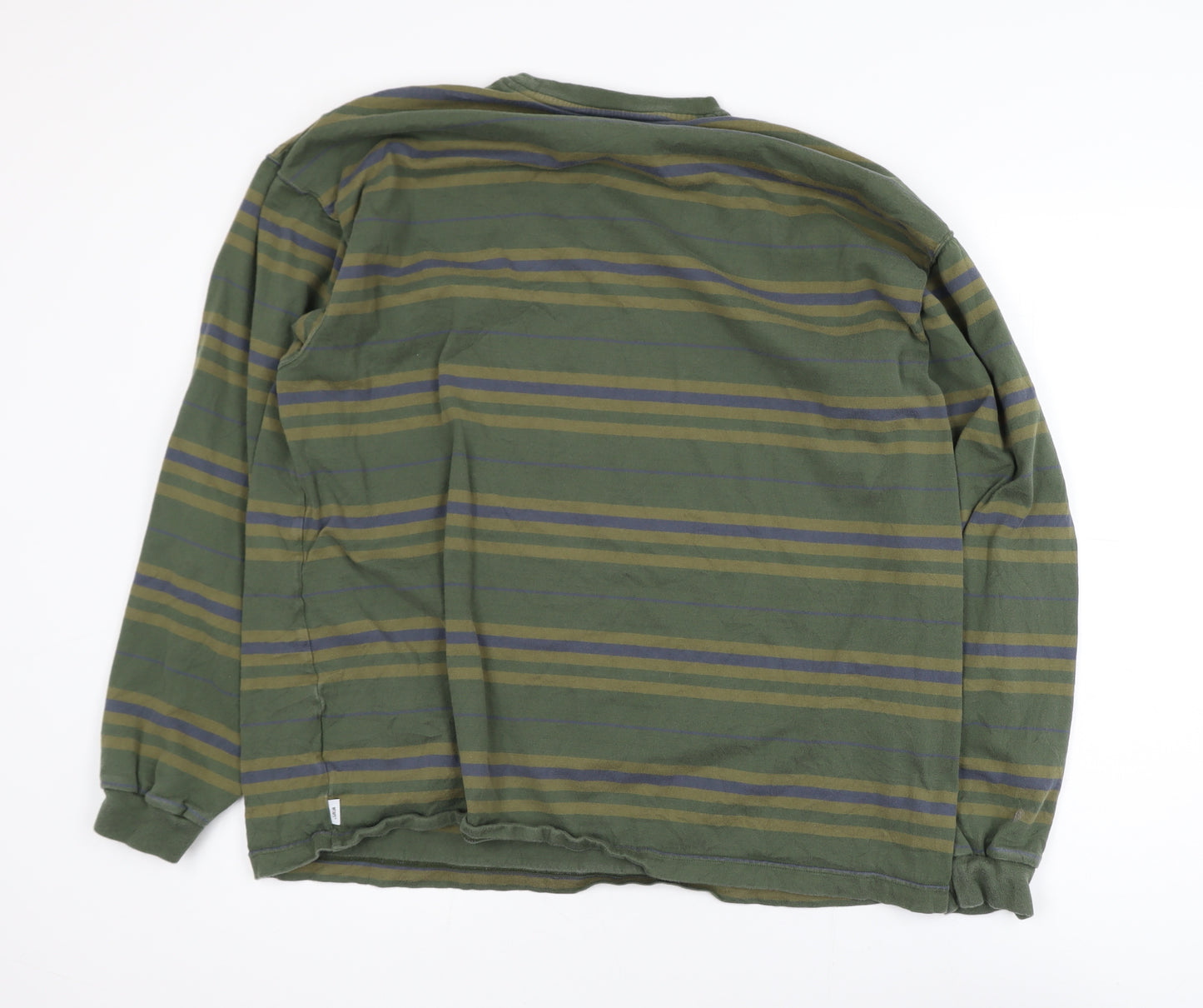 WTAPS Men Green Striped Crew Neck Long Sleeve Pullover Sweatshirt XL