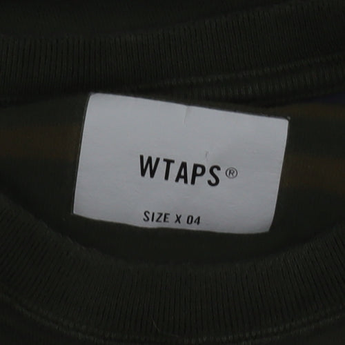 WTAPS Men Green Striped Crew Neck Long Sleeve Pullover Sweatshirt XL