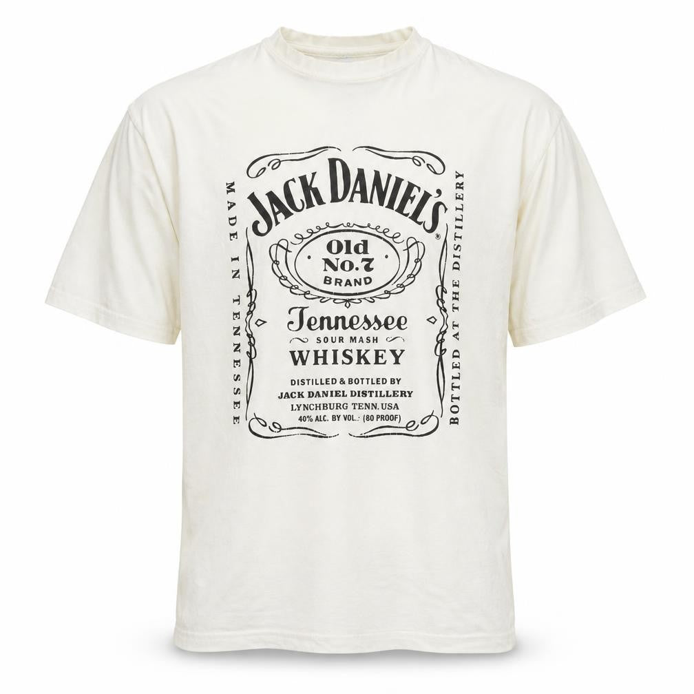 Front view of JHK Men's White Jack Daniel's Graphic T-Shirt, size S