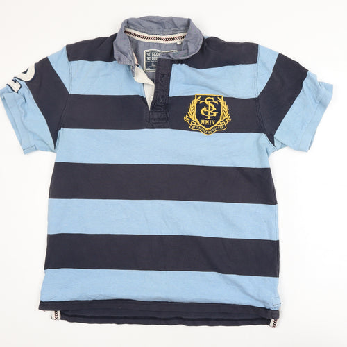 St George By Duffer Men's Blue Striped Polo Shirt Size L Rugby Style