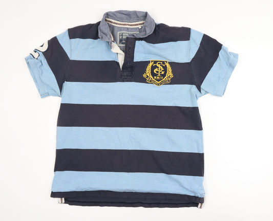 St George By Duffer Men's Blue Striped Polo Shirt Size L Rugby Style
