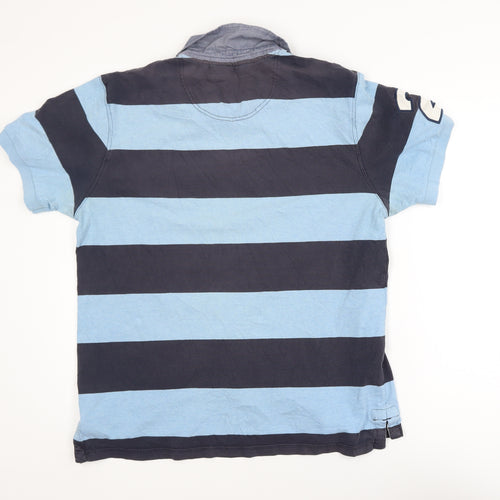 St George By Duffer Men's Blue Striped Polo Shirt Size L Rugby Style