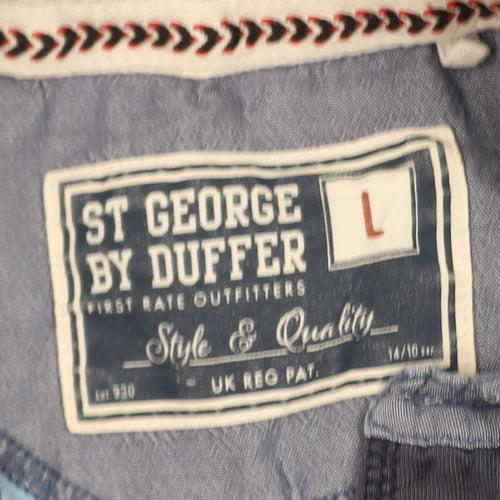 St George By Duffer Men's Blue Striped Polo Shirt Size L Rugby Style