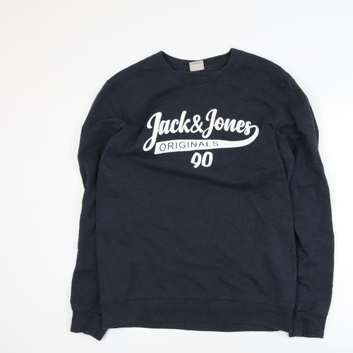 Jack & Jones Mens Blue Graphic Pullover Sweatshirt Size L