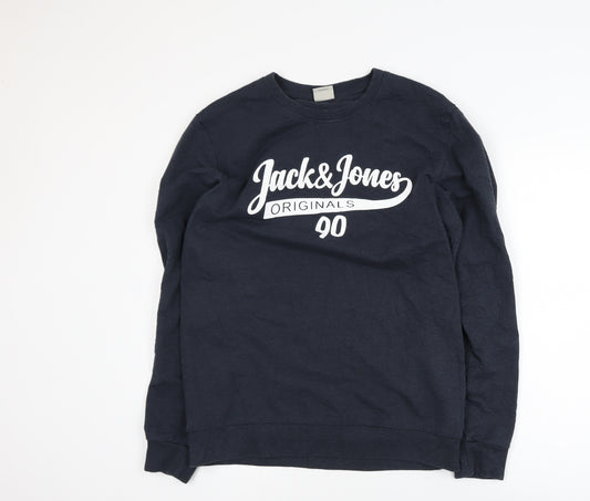 Jack & Jones Mens Blue Graphic Pullover Sweatshirt Size L