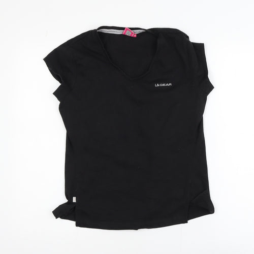 LA Gear Women's Black V-Neck Short Sleeve Cotton T-Shirt Size 14
