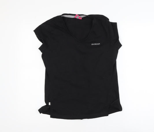 LA Gear Women's Black V-Neck Short Sleeve Cotton T-Shirt Size 14