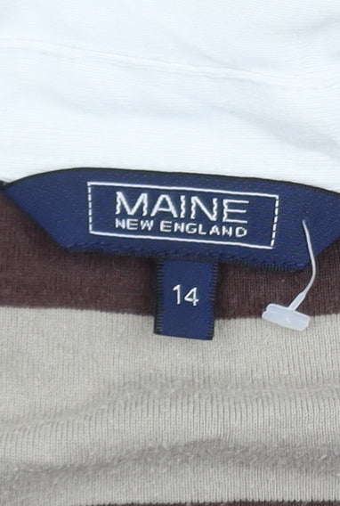 Maine New England Women Brown Striped Collared Long Sleeve Cotton Top Size 14