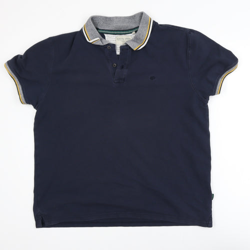 Racing Green Men's Blue Cotton Short Sleeve Polo Shirt L
