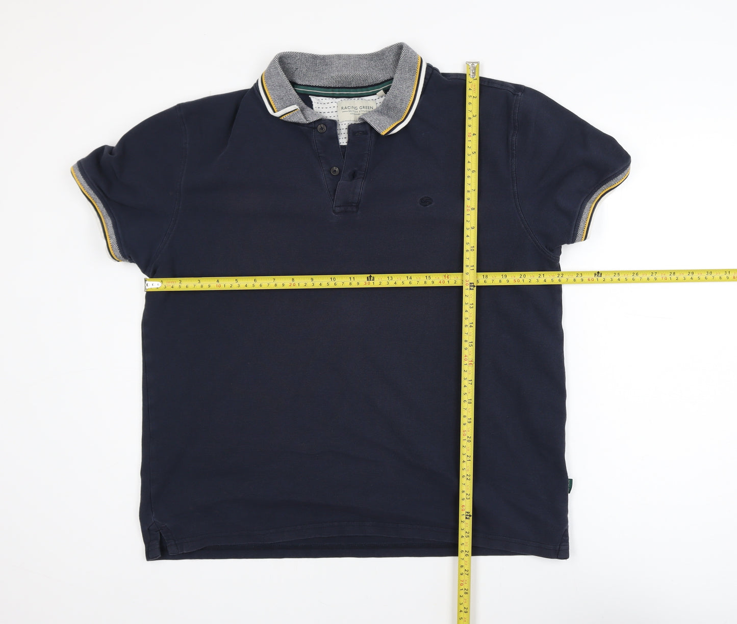Racing Green Men's Blue Cotton Short Sleeve Polo Shirt L