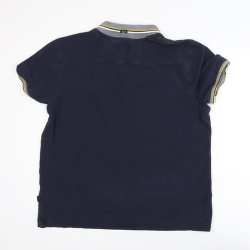 Racing Green Men's Blue Cotton Short Sleeve Polo Shirt L