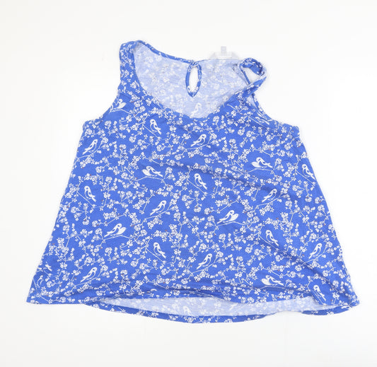 Red Herring Womens Blue Floral Bird Print Cotton Modal Tank Top Size 16