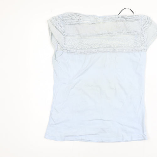 H&M Women’s Blue Lace Panel Short Sleeve Cotton T-Shirt Size 12