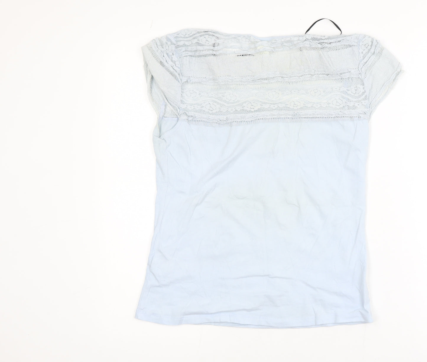 H&M Women’s Blue Lace Panel Short Sleeve Cotton T-Shirt Size 12