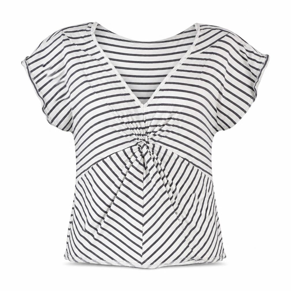 Front view of Mint Velvet women’s white striped wrap blouse l
